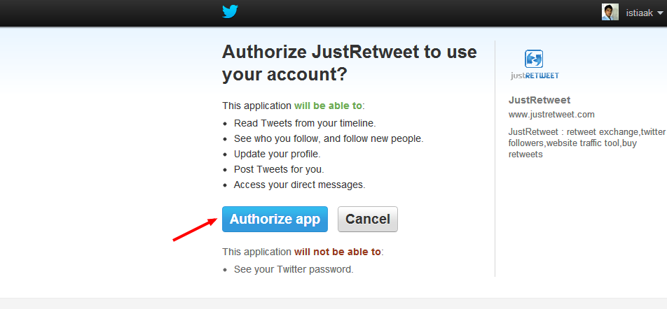 JustRetweet Authorize an application