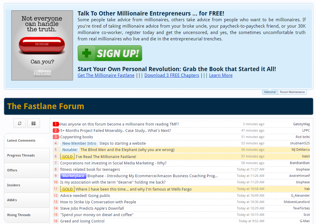 millionaire fastlane forum finding email