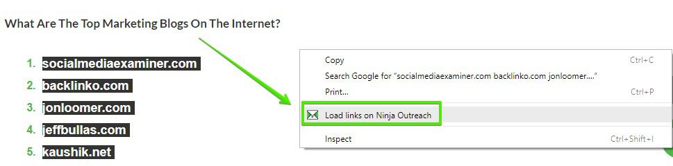 Load links on NinjaOutreach Chrome extension