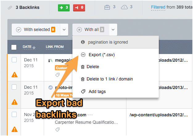 export bad backlinks