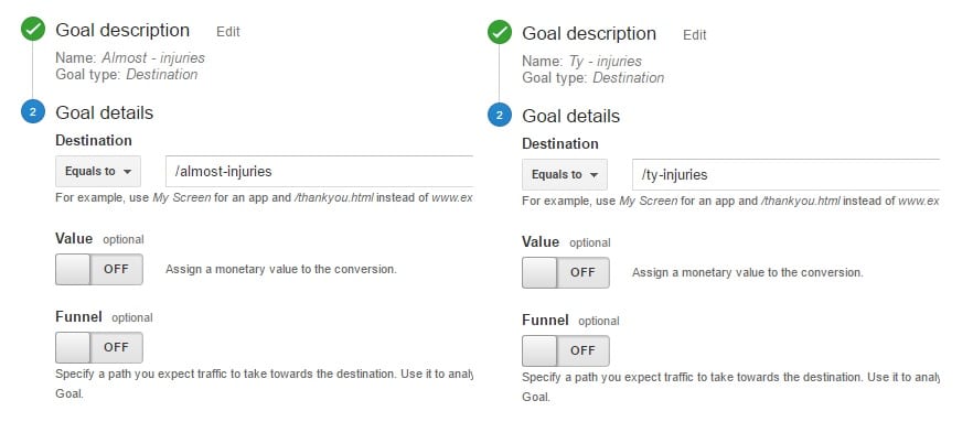 Two Google Analytics goals