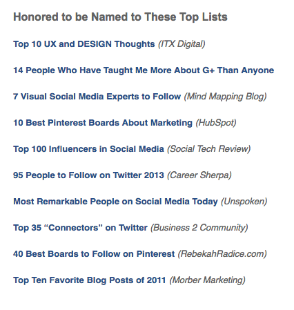 Top lists featured in About page