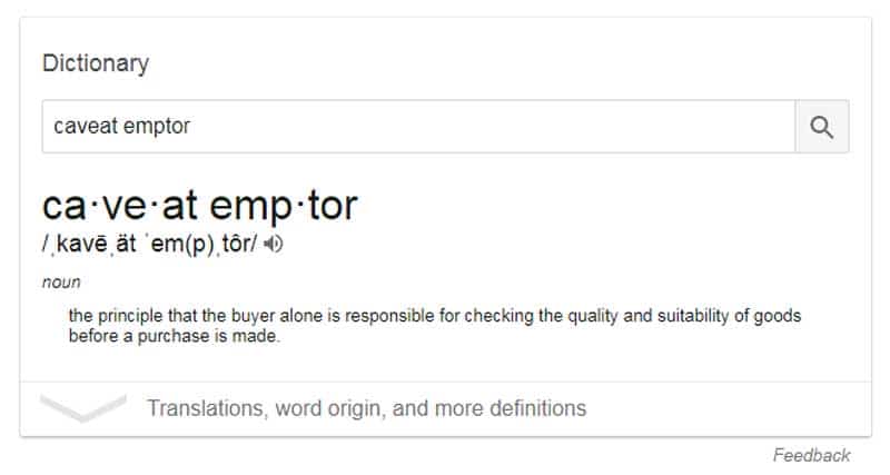 caveat emptor dictionary meaning