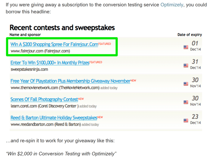 Sweepstake contentst
