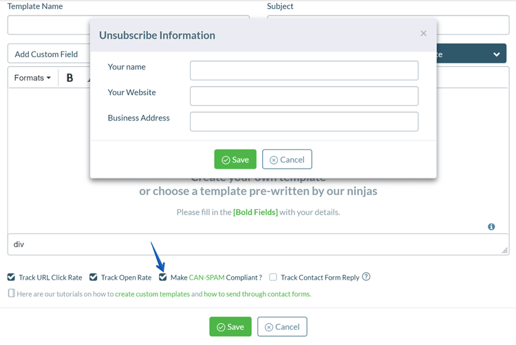 Unsubscribe information for outreach