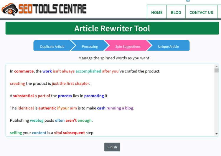 Article Rewriter Results