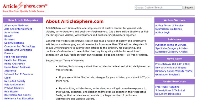 Article Sphere Homepage