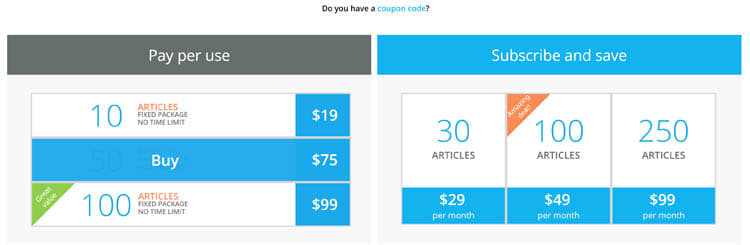 Article generator subscription fees