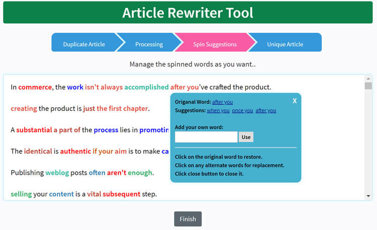 Article spinner results 2